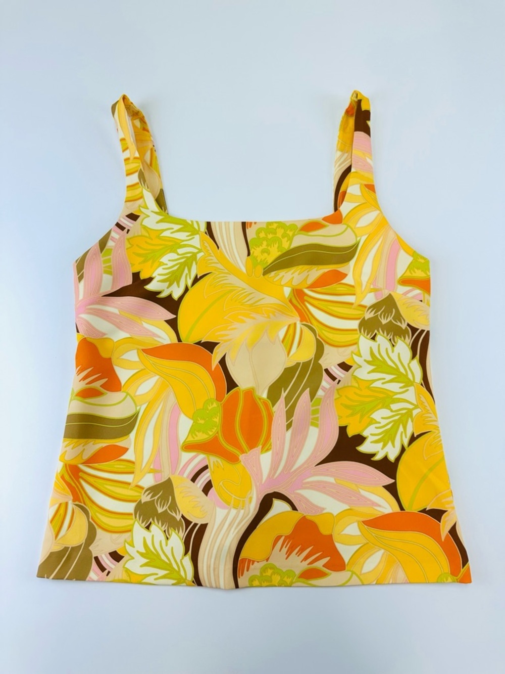 Zara Floral Abstract Tank Top Medium Retro Mod Summer Colorful Resort Style